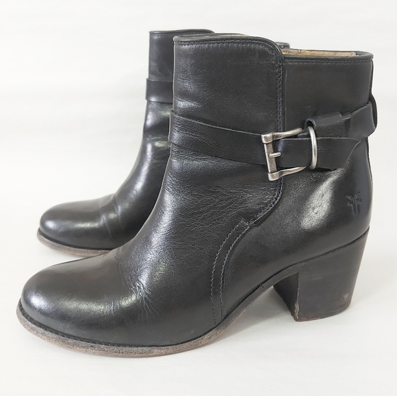 Frye Shoes - Frye Women Melissa Knotted Short Boots Size 8.5 Black Leather Edge Buckle Strap
